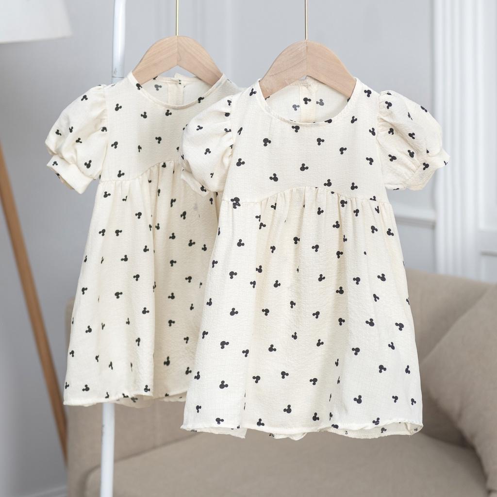 Váy babydoll xốp nhăn họa tiết mickey O.P Kids