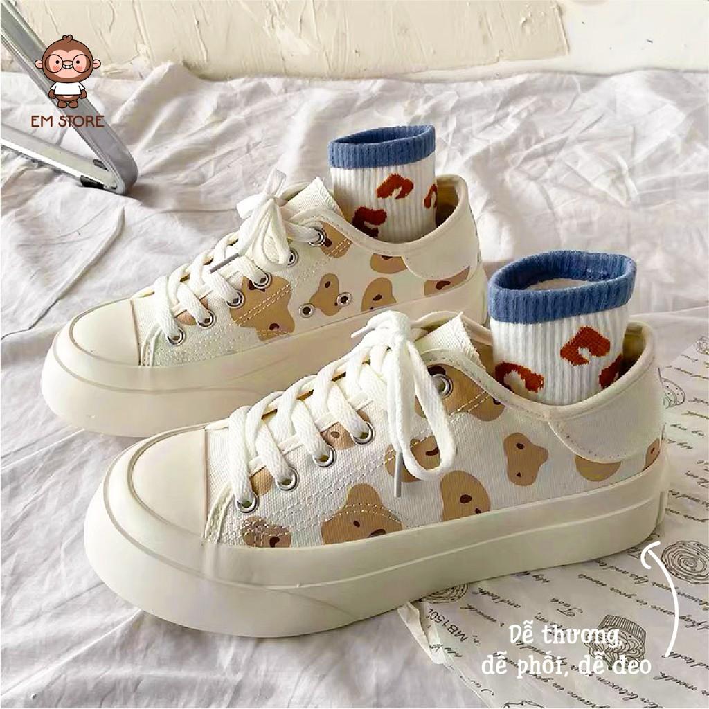 GIÀY CUTE BEAR SNEAKER - PHỐI HÌNH GẤU DỄ THƯƠNG BUỘC DÂY ĐẾ BẰNG DỄ PHỐI ĐỒ ÊM CHÂN ĐẾ CAO 3CM