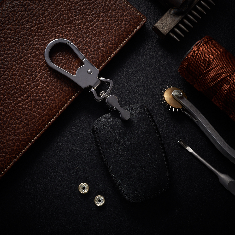 Bao Da Chìa Khóa dành cho Ô Tô Hyundai Santafe 2017 4 nút dạng hộp Da Bò Nappa Màu đen