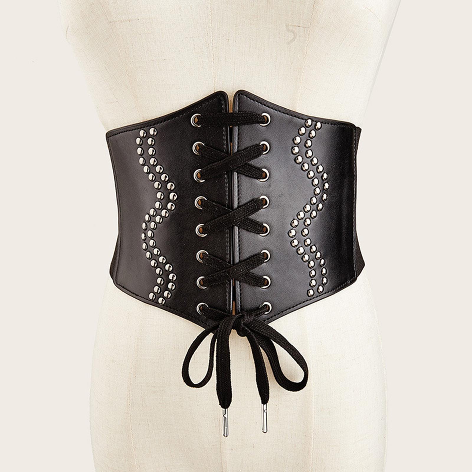 Punk Gothic Womens Waist Belt Cinch Belt Stretch Waistband Wide Corset Belt for Dress