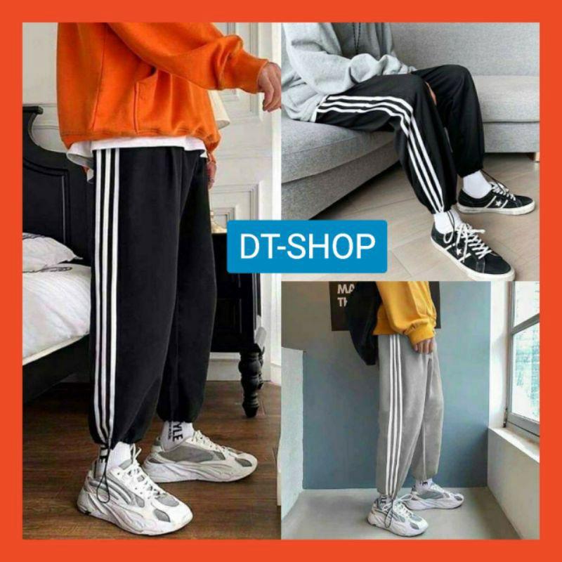 Quần cull nỉ mặc 2 kiểu bo chân dây rút sọc chữ siêu hot, quần ống xuông, quần ống rộng DT-SHOP