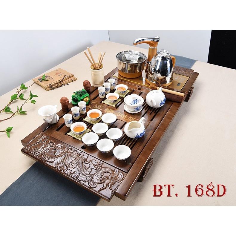 Tổng Hợp Khay Trà Vân Rồng - Kết Hợp Bếp Điện Thông Minh + Ấm Chén Phụ Kiện - Tặng Xô Trà Thải
