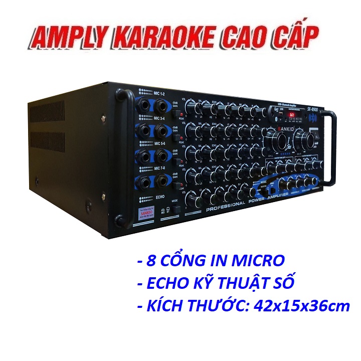 Amply Bluetooth 16 sò lớn Sankio SK-8900 - Ampli Karaoke Gia Đình sân khấu hội trường 8 cổng Micro, 2 quạt gió - Hàng chính hãng cao cấp