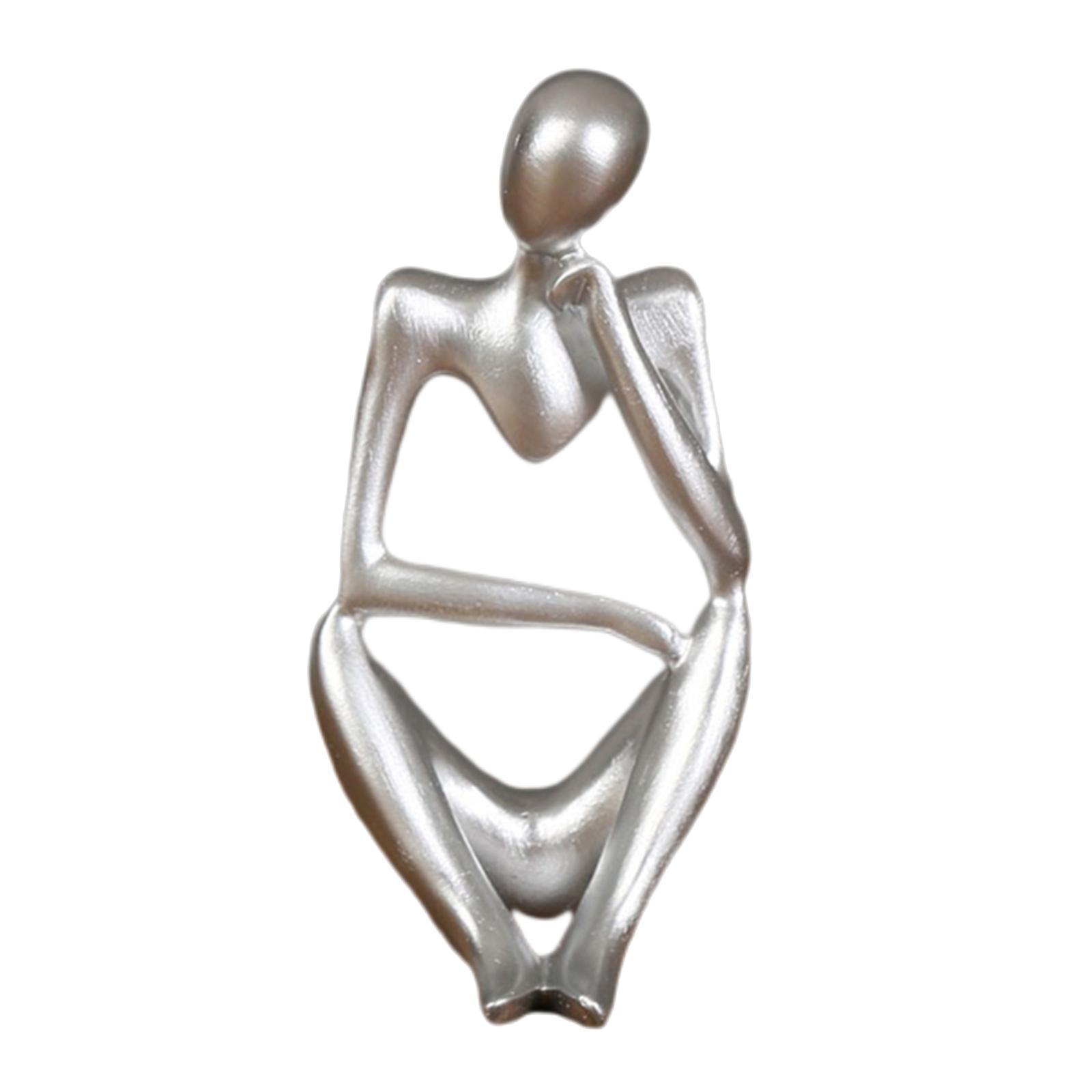 2 PCS Resin Thinker Sculpture Figurine Statue for Tabletop Bookcase Silver