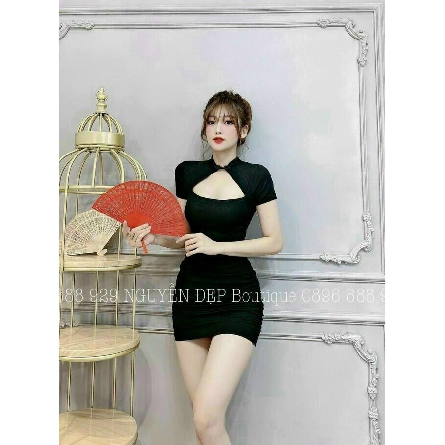 Đầm body cổ tàu hở ngực cực sexy