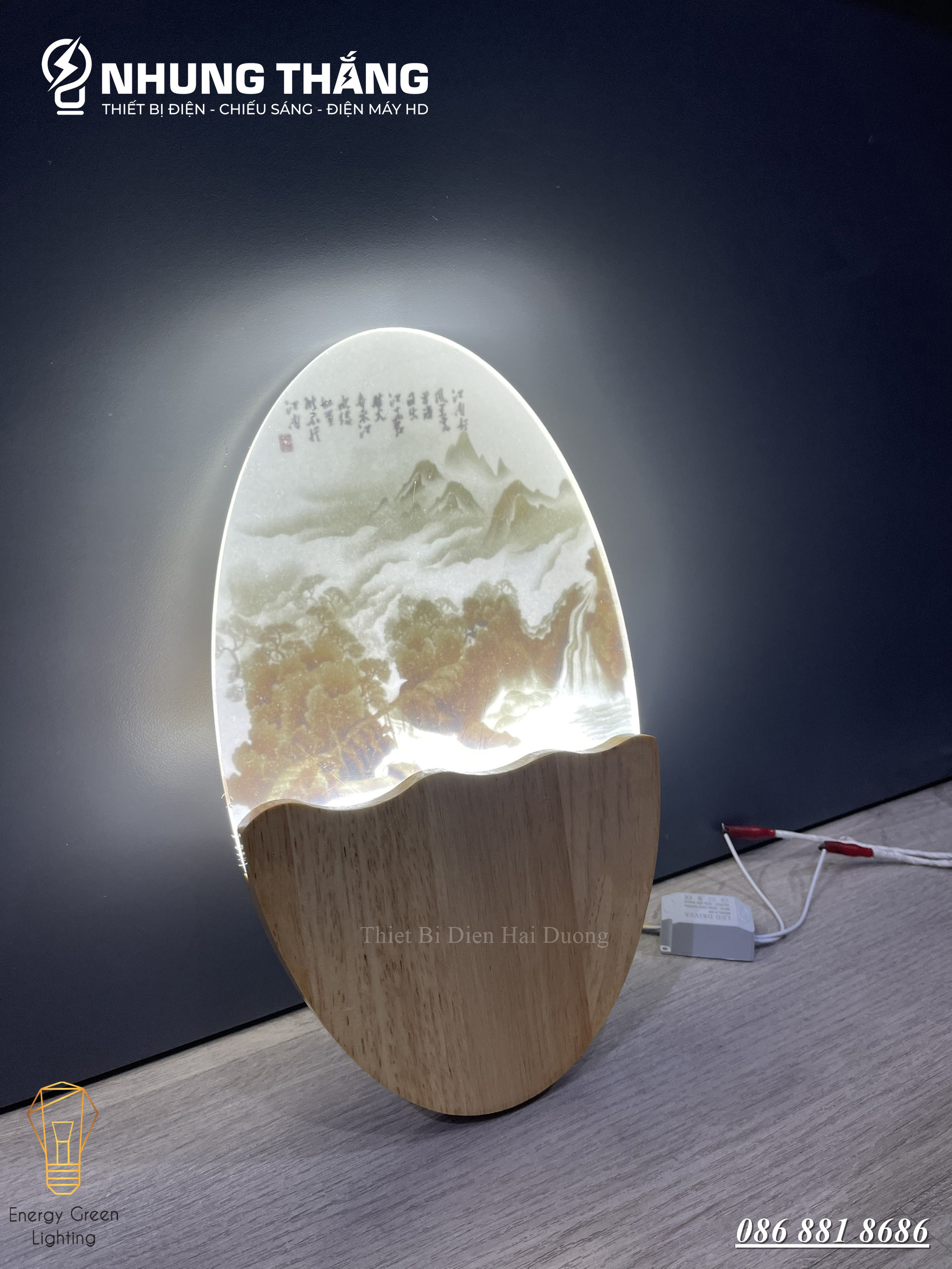 Đèn Tường Led Decor Trang Trí Hình Bầu Dục DT-104 - 3 Chế Độ Ánh Sáng - Thân Đèn Làm Từ Gỗ Bền Đẹp - Có Video