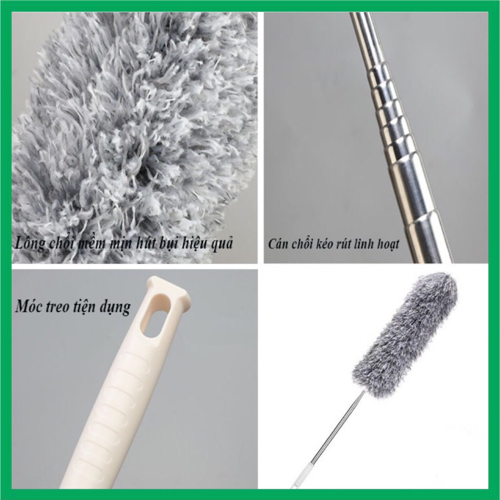 Chổi quét trần bằng sợi vải siêu nhỏ, cán dài inox cao cấp