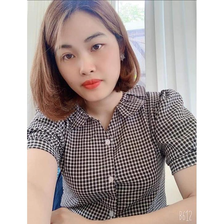 Áo Sơ Mi nữ công sở thời trang SURI Caro xốp đen đỏ Tay Ngắn Dáng Rộng Kẻ Sọc Kiểu Hàn Quốc-CARODENDOND
