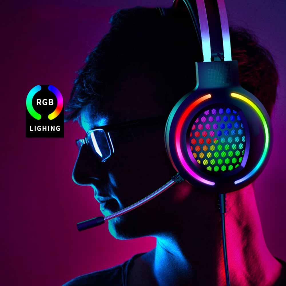 Hollow RGB Gaming Headset Wired Computer Headset Heavy Bass 7.1 Usb Headset With Microphone