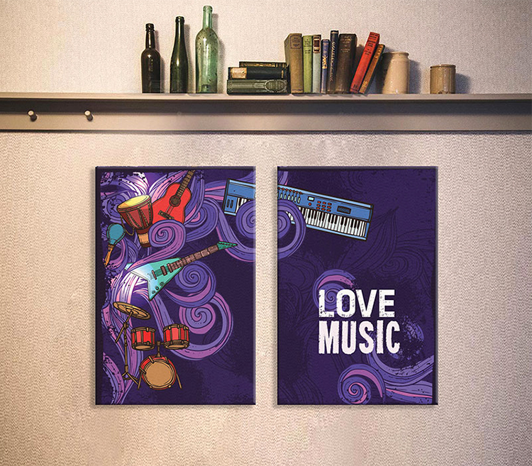 Bộ 2 Tranh Trang Trí "I Love Music" Mẫu 2 W166
