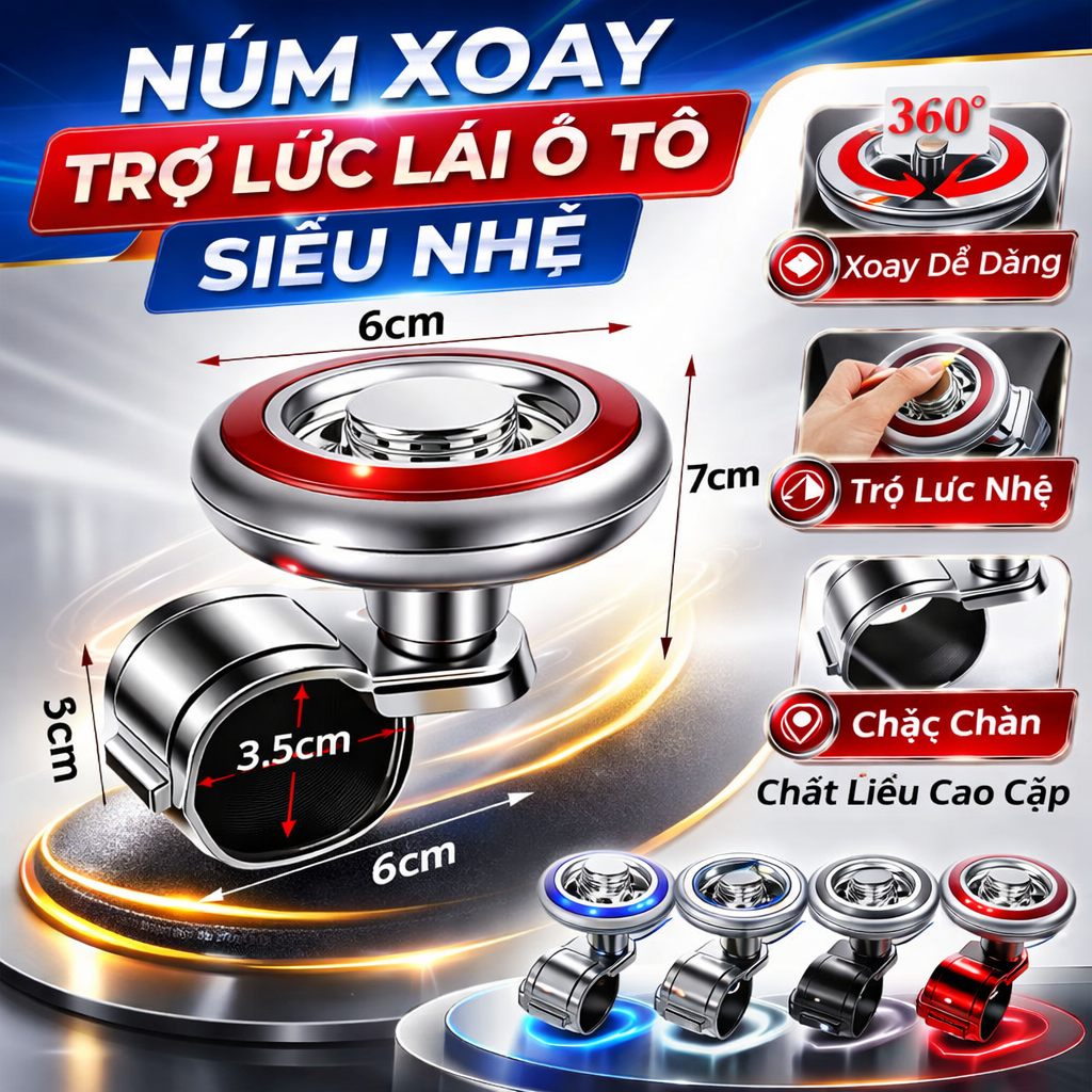 Núm Xoay Trợ Lực Ô Tô Cao Cấp – Xoay 360° Mượt, Không Kẹt, Không Rít