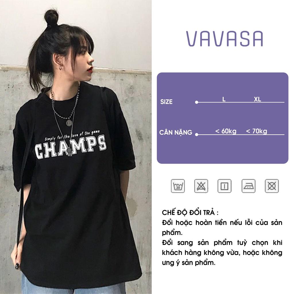 Áo thun nữ áo phông nữ unisex form rộng tay ngắn in hình chữ champ cổ tròn VAVASA AT01
