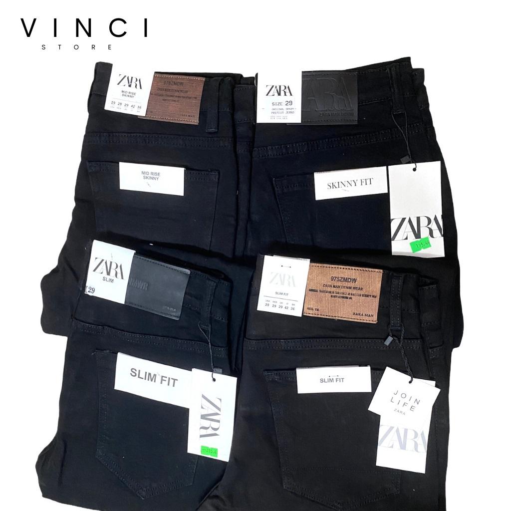 Quần Jean Nam Đen Trơn Skinny & Slim Fit Ống Côn Co Dãn Tôn Dáng