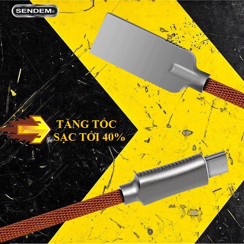 Cáp sạc nhanh SENDEM T6 MicroUSB bọc kim loai dây dù - Hàng chính hãng