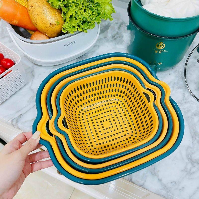 Bộ rổ nhựa 6 món kèm thau rửa cao cấp đủ size tiện dụng