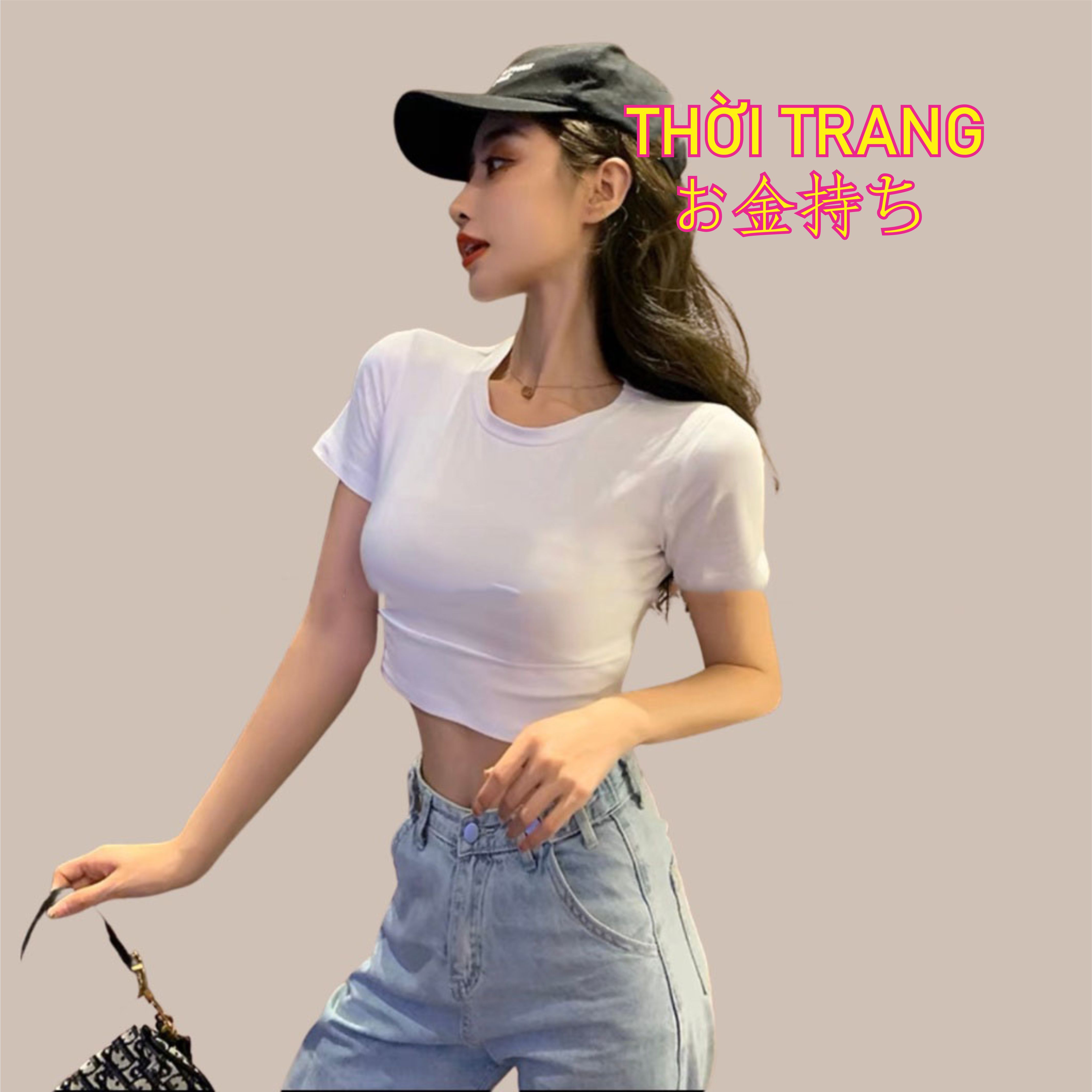 Áo Croptop Hottrend Tay Ngắn Màu Đen Trắng Cổ Tròn Vải Cotton Thun Ôm Body Co Giãn Tốt 313