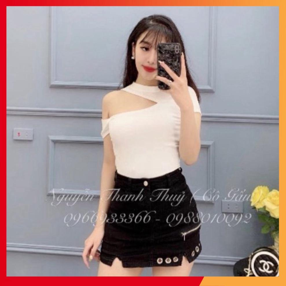 ÁO HỞ VAI,ÁO LỆCH VAI CỘC TAY MÙA HÈ_ #ÁO TRỄ VAI,ÁO HỞ VAI-áo lệch vai kiểu thun zip