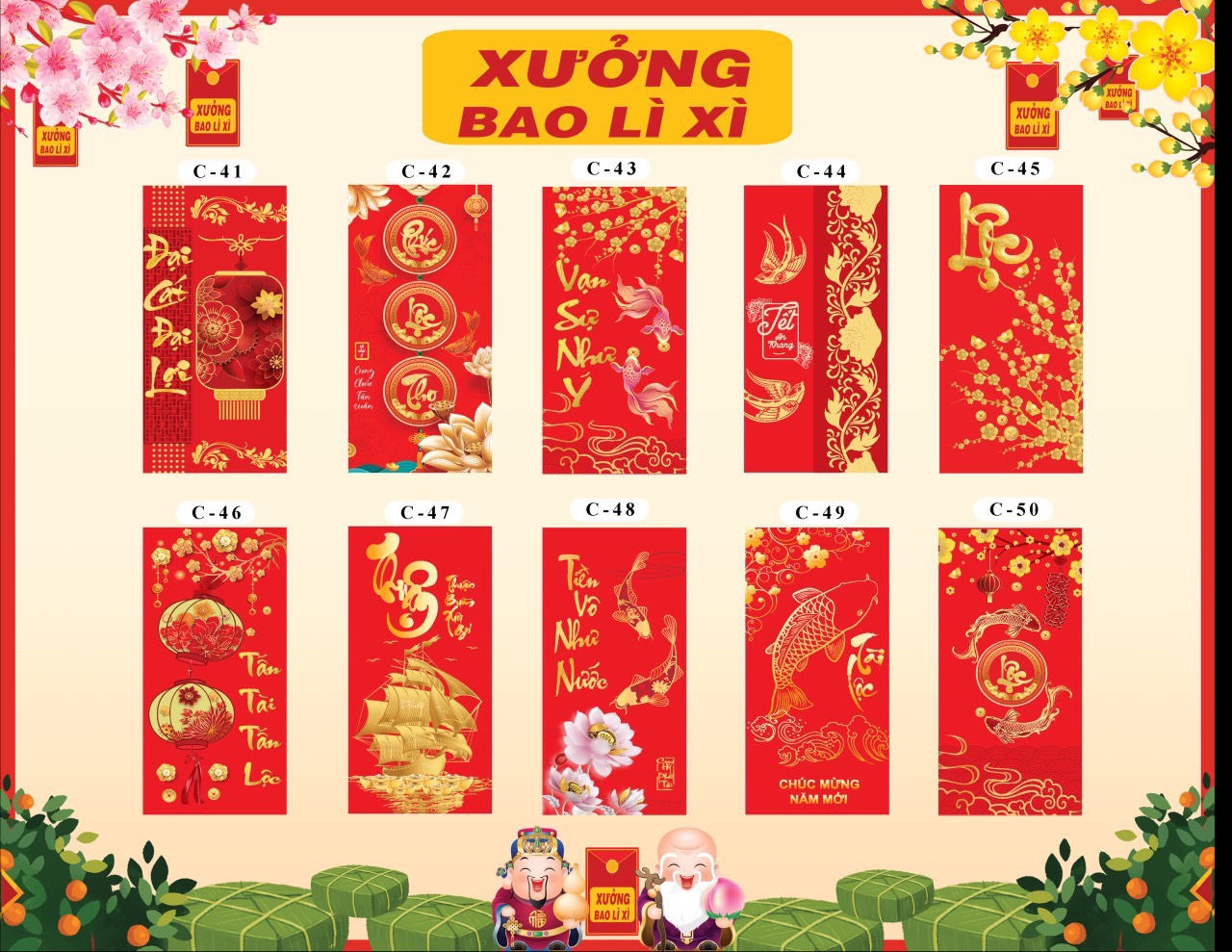 Combo 50 bao lì xì CHỌN MẪU giá xưởng, bao lì xì tết