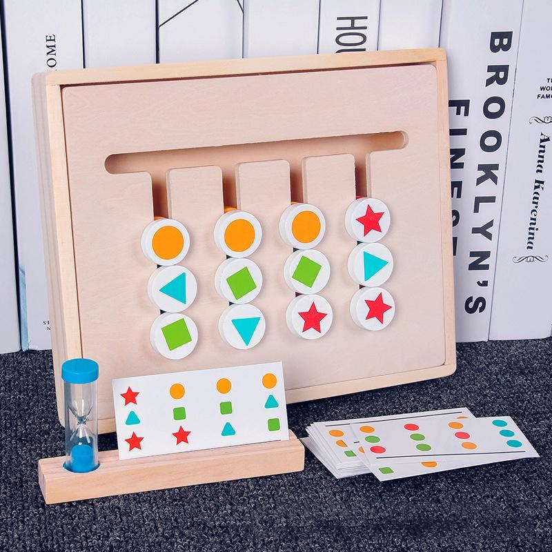 Đồ chơi giáo dục nhận thức sớm montessori - Di chuyển màu sắc trong bảng logic 2 mặt, chất liệu- có hộp- gỗ cao cấp