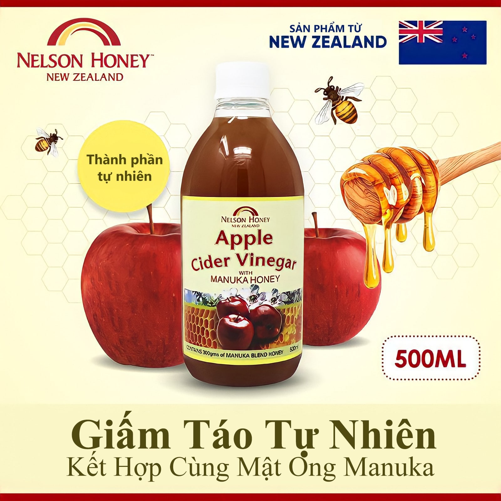 Nước Giấm táo với mật ong Manuka Nelson Táo Cider Vinegar with Manuka Honey Blend