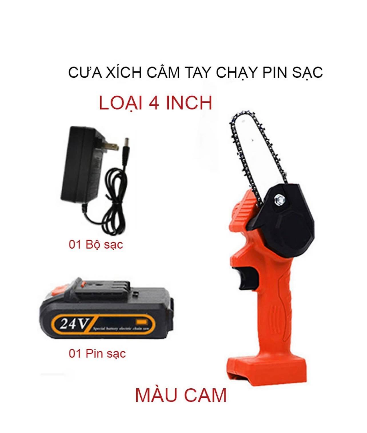 Máy cưa xích cầm tay dùng pin sạc , lưỡi cưa loại 4 inch