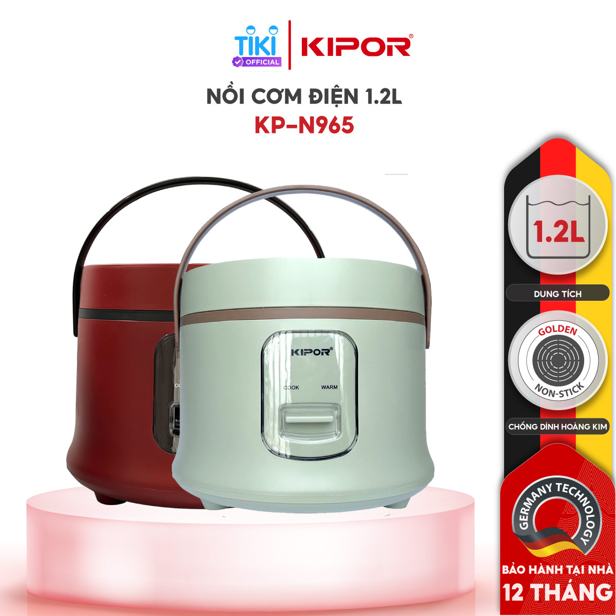 Nồi cơm điện KIPOR KP-N965 1.2L - Lòng nồi dạng niêu, phủ lớp chống dính cao cấp - Tặng kèm vỉ hấp - Hàng chính hãng