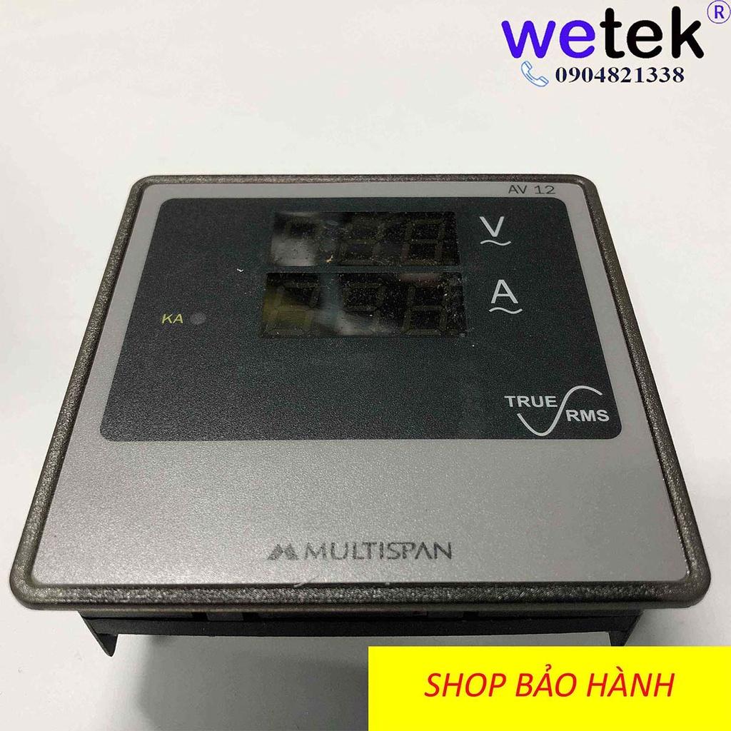 Multispan AV-12, Đồng hồ đo dòng, áp 1 pha, trực tiếp tới 30A, gián tiếp qua CT, cấp cx 0.5, LED hiện số, mặt cánh tủ