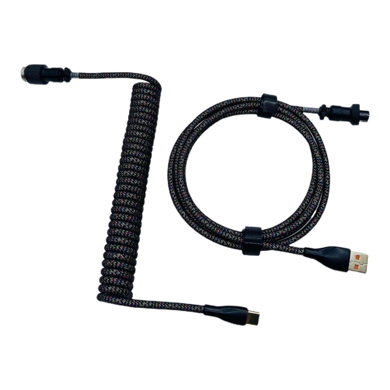 1.8M USB to Type C Coiled Cable Black Detachable DIY for Mechanical Keyboard