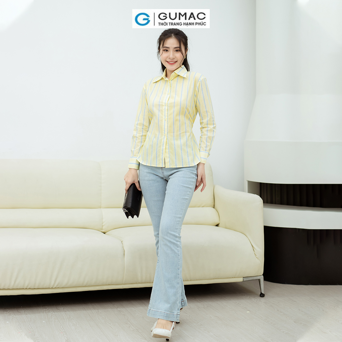 Áo sơ mi thắt eo GUMAC AD08022