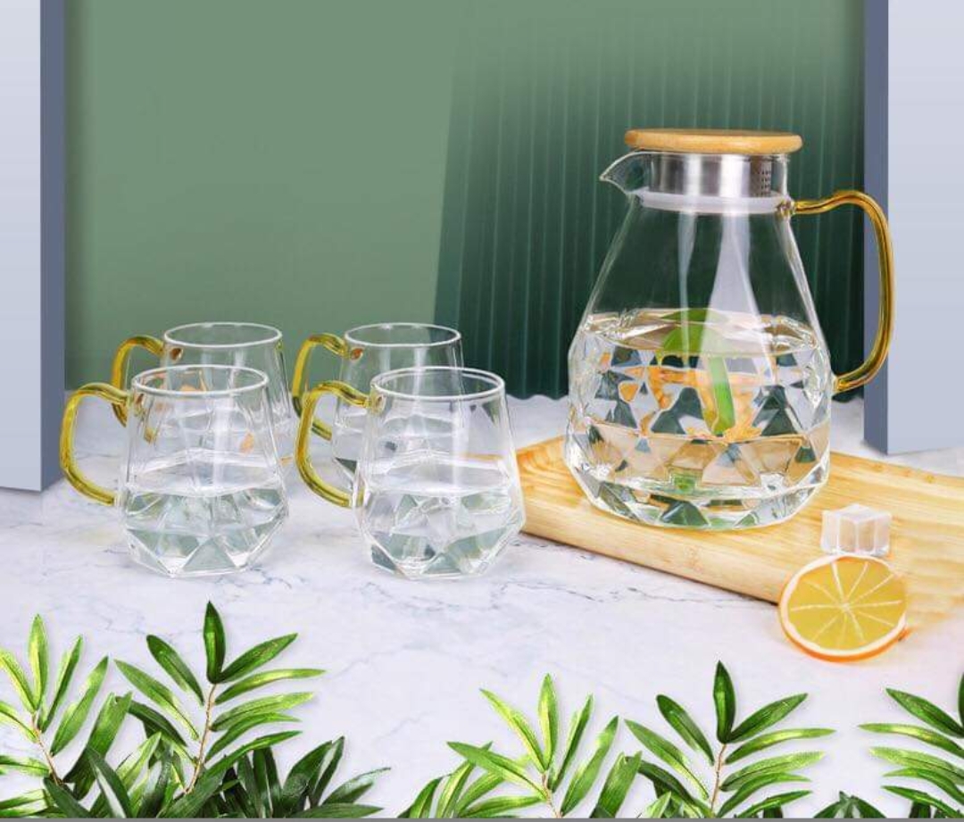 BỘ BÌNH CỐC KIM CƯƠNG 6 CHIẾC THỦY TINH CHỊU NHIỆT MÀU TRẮNG- MÀU HỔ PHÁCH CAO CẤP