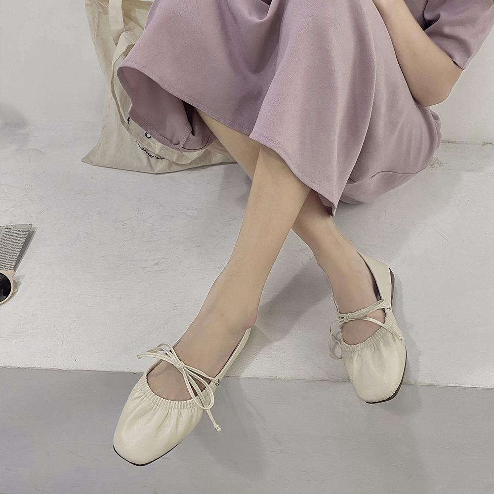 Giày Sandal Đế Bằng Đính Nơ Xinh Xắn Dành Cho Nữ