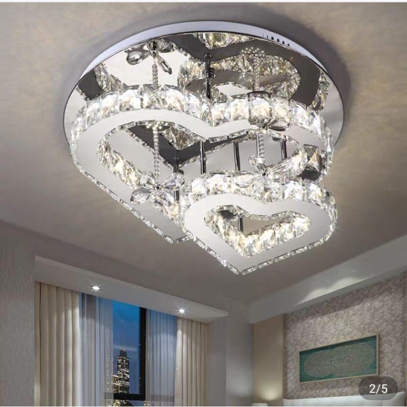 Đèn mâm pha lê ốp trần hình trái tim KT 55x55cm, đèn ốp trần, đèn chùm phale, đèn thả trần M9207