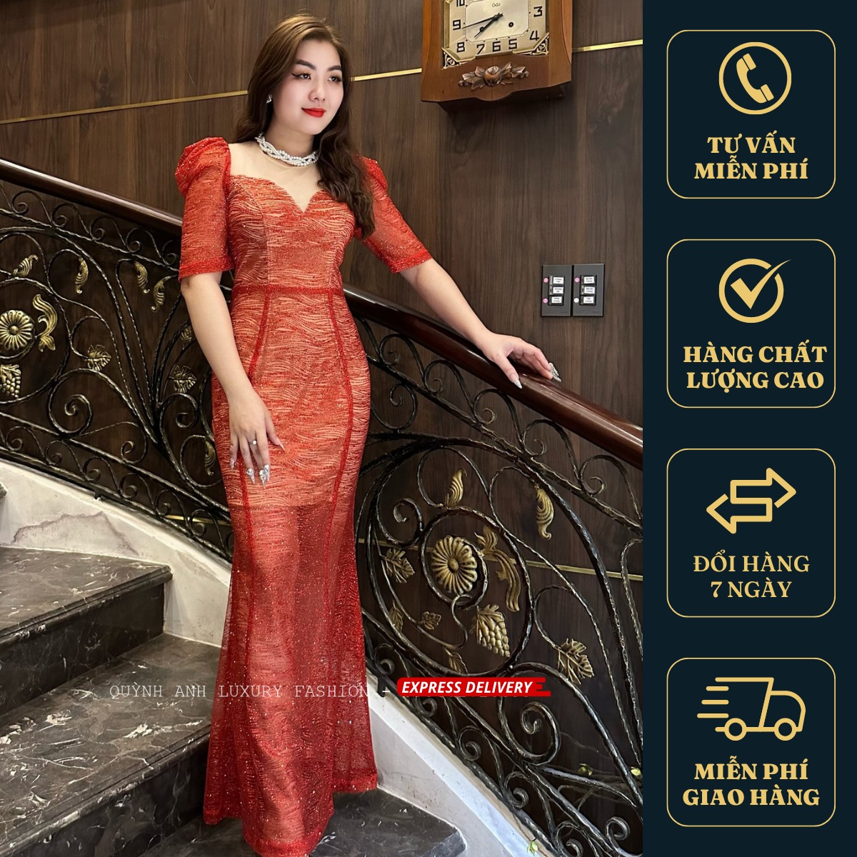 Đầm Body Kim Sa Đỏ Dáng Đuôi Cá Cao Cấp Neala Dress