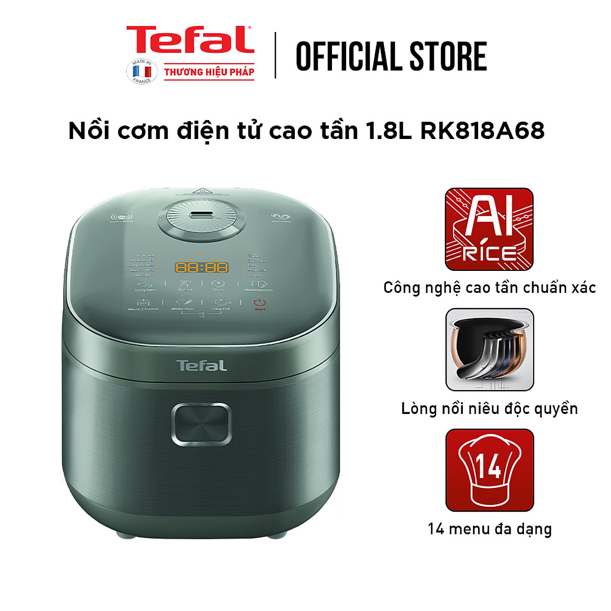 Nồi cơm điện tử cao tần Tefal RK818A68 - 1.8L - Thương hiệu Pháp - Hàng chính hãng