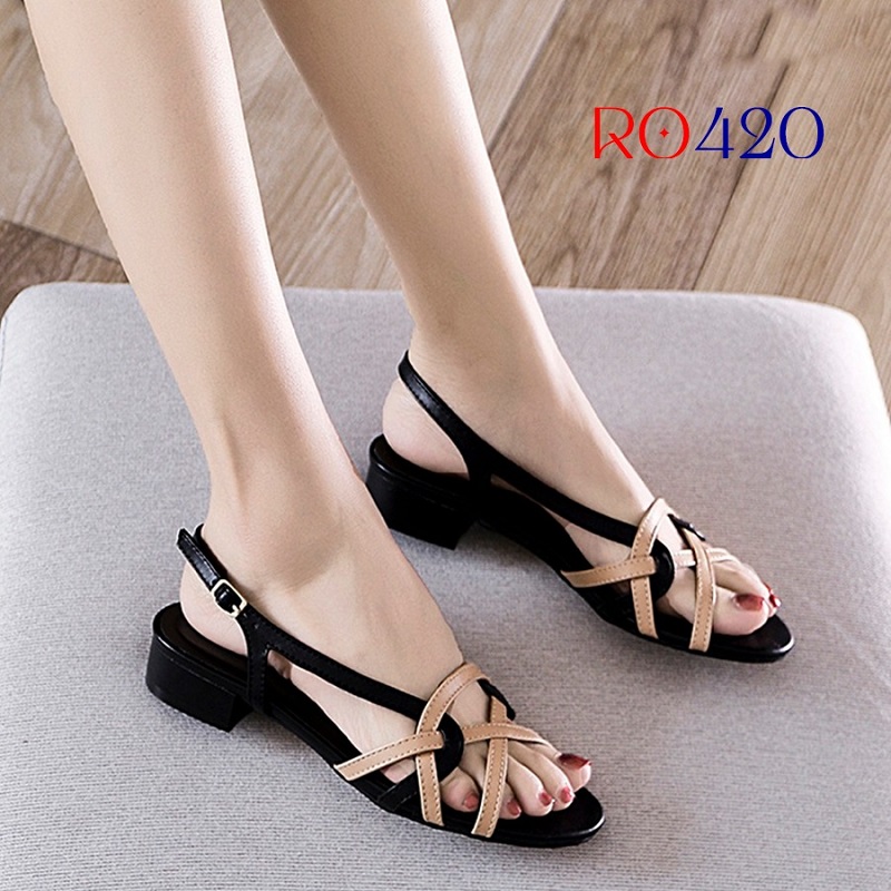 Giày sandal nữ cao gót 2 phân hàng hiệu rosata màu kem ro420