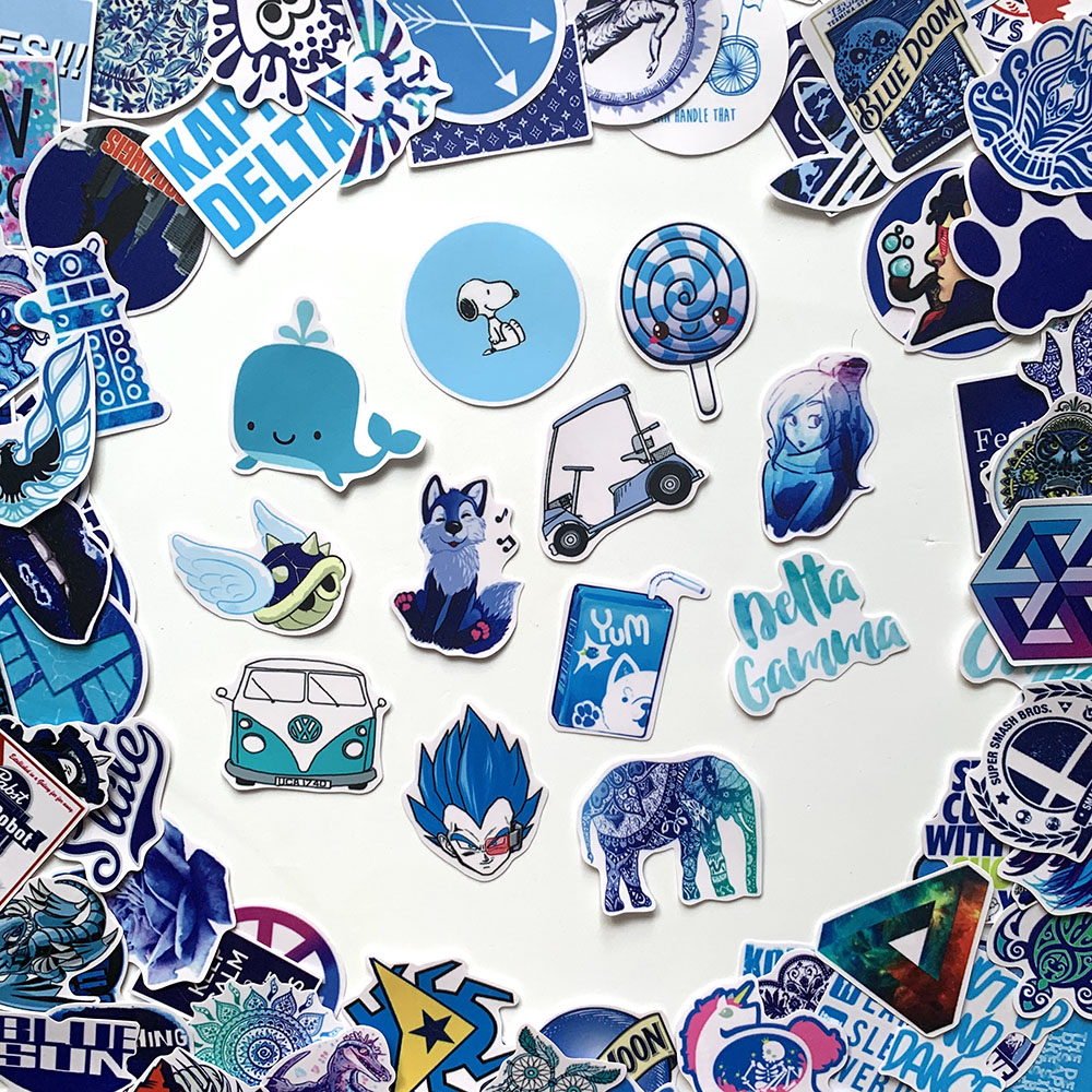 Bộ 50 Sticker Blue Hình Dán Decal Chất Lượng Cao Chống Nước Chủ Đề Màu Xanh Dương