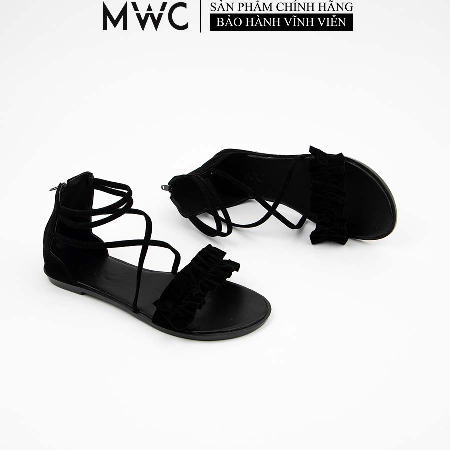 Giày Sandal Nữ MWC Quai Ngang Bèo Phong Cách Chiến Binh Màu Đen NUSD-12017