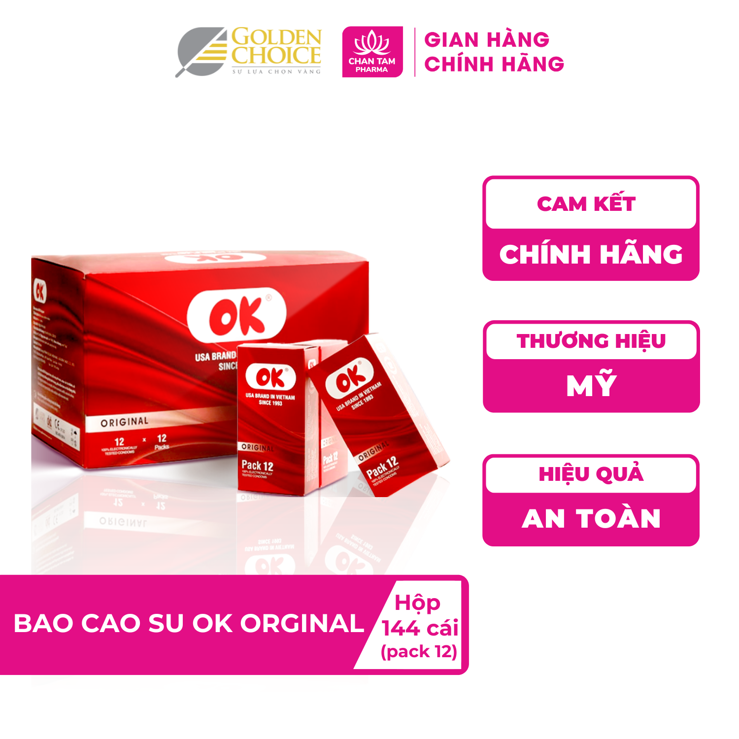 [Chính Hãng] Bao Cao Su Không Mùi OK Original Hộp 144 Cái - Pack 12