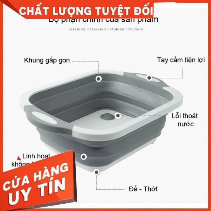 (NHÀ BẾP THÔNG MINH) Chậu gấp gọn kiêm thớt và rổ đựng đa năng loại LỚN 3in1 Đa Năng Tiện Dụng