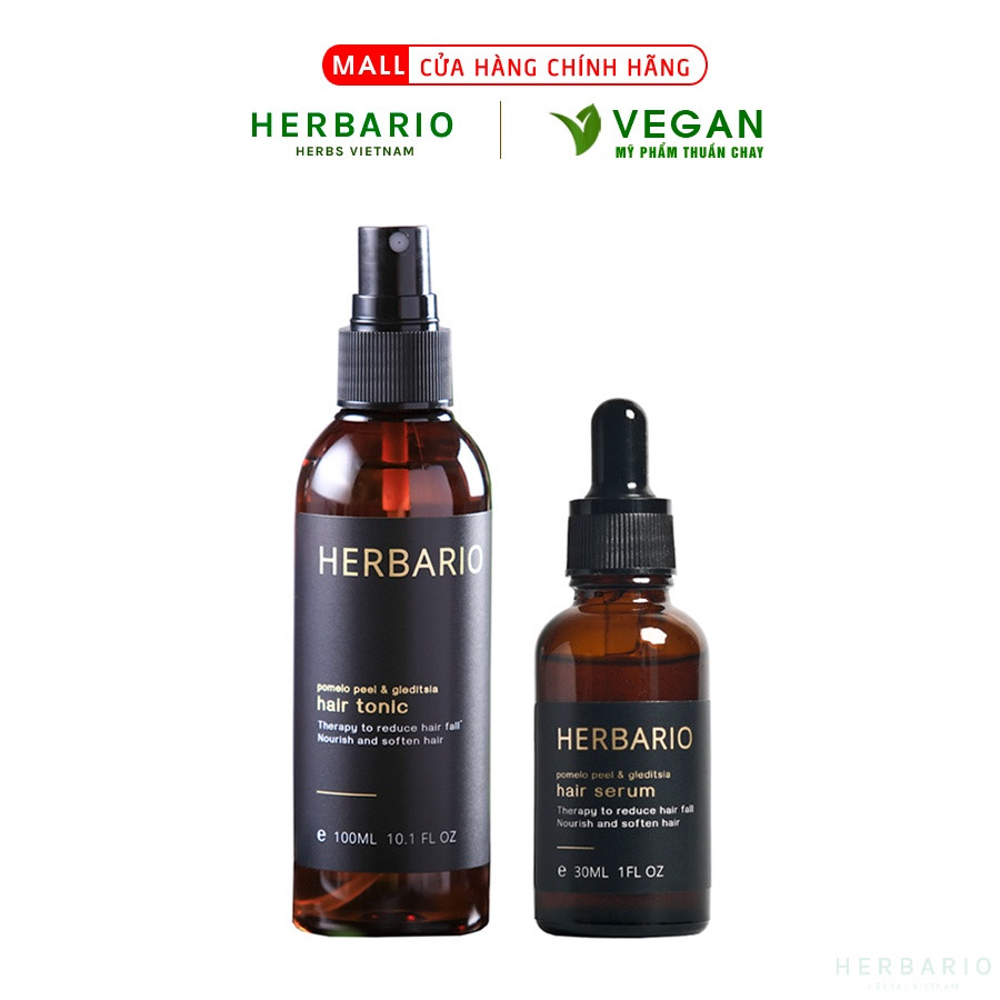 Combo Nước xịt dưỡng tóc vỏ bưởi & Bồ kết Herbario 100ml + Serum mọc tóc vỏ bưởi & Bồ kết Herbario 30ml