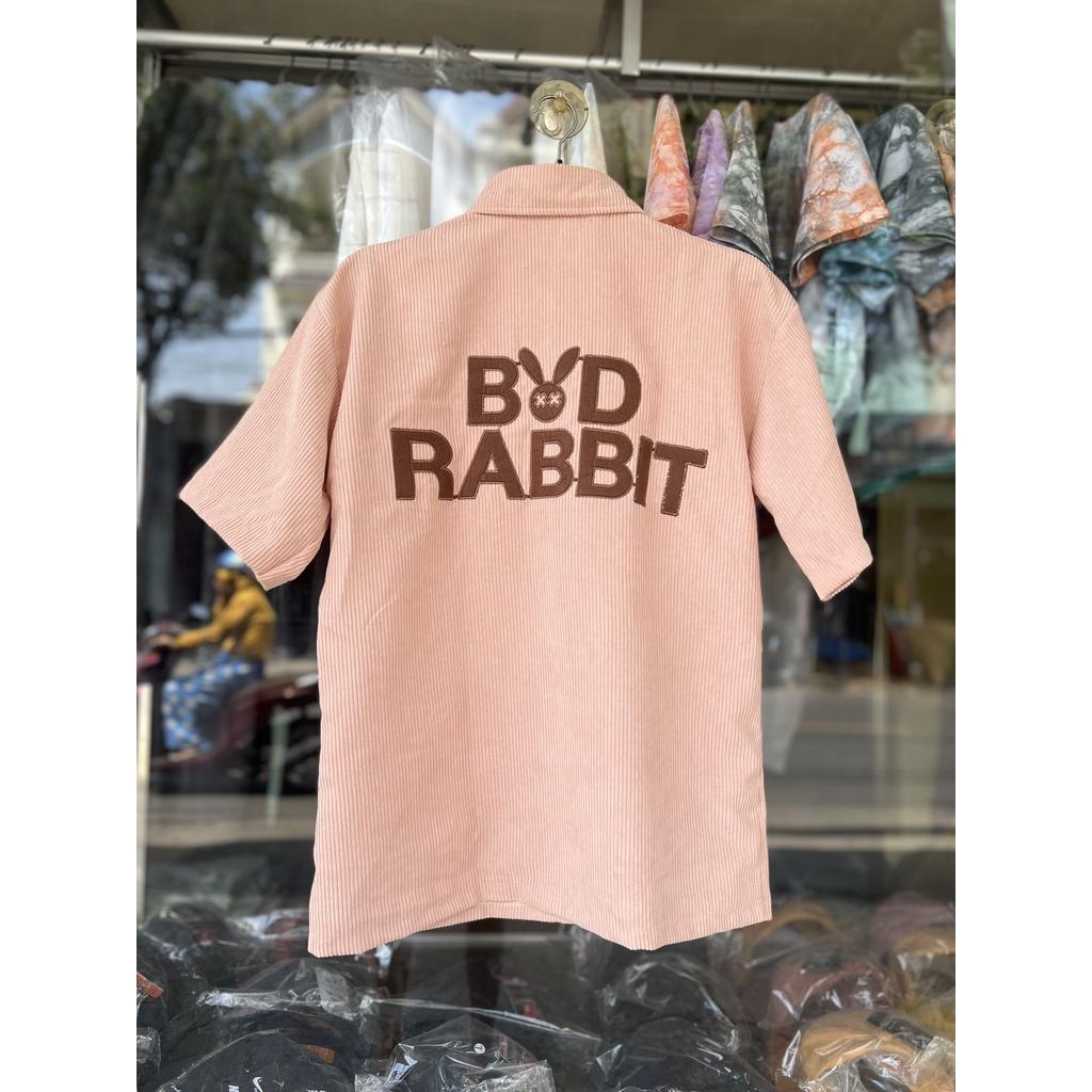Áo sơ mi nhung gân thỏ hồng khoác ngoài form rộng tay lỡ unisex nam nữ - SHOP MAYLAN