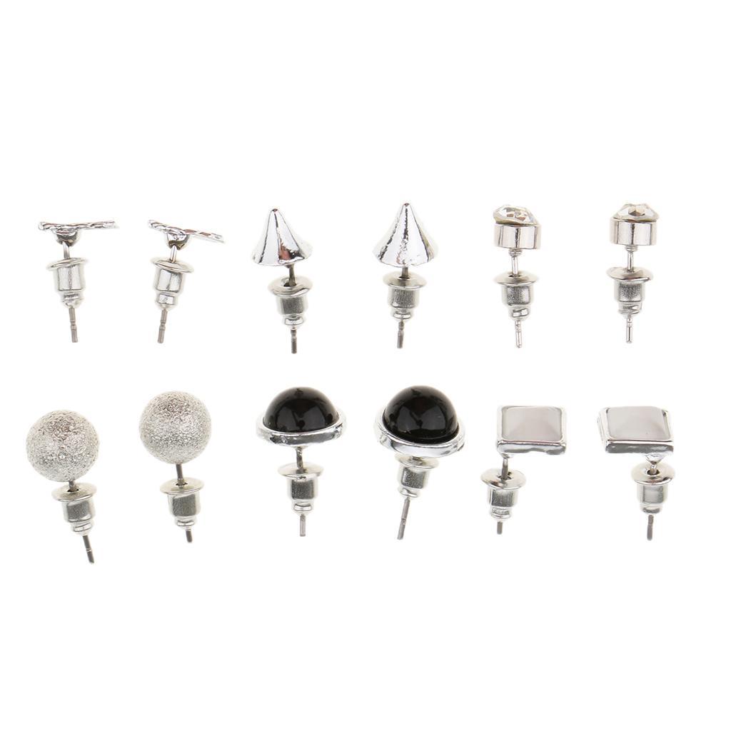6 Pairs Geometric Earring Mixed Shape Ball Rhinestone Set Ear Studs