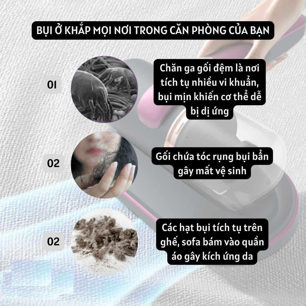 Máy hút bụi giường nệm có tia UV diệt khuẩn- Hàng chính hãng