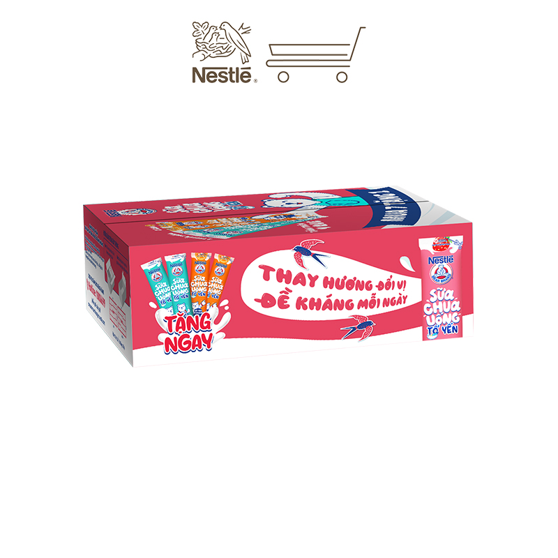 [TẶNG KÈM 4 GÓI] Thùng 32 gói Sữa chua Tổ Yến Nestlé Gấu hương Dâu 32x75ml