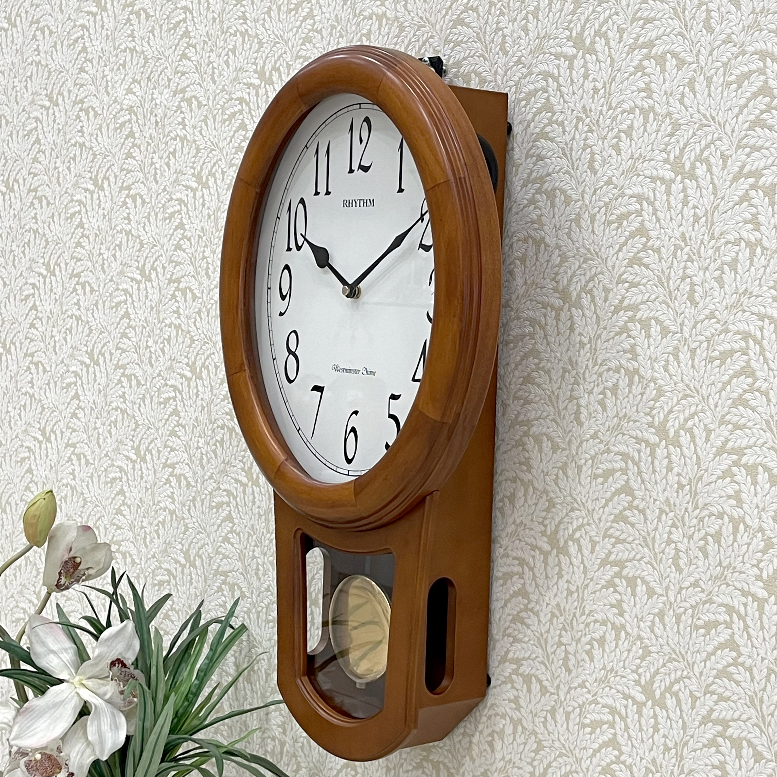 Đồng hồ treo tường RHYTHM SIP (Sound In Place) Wall Clocks CMJ576NR06 (Kích thước 29.1 x 51.9 x 10.0cm), Vỏ màu Nâu