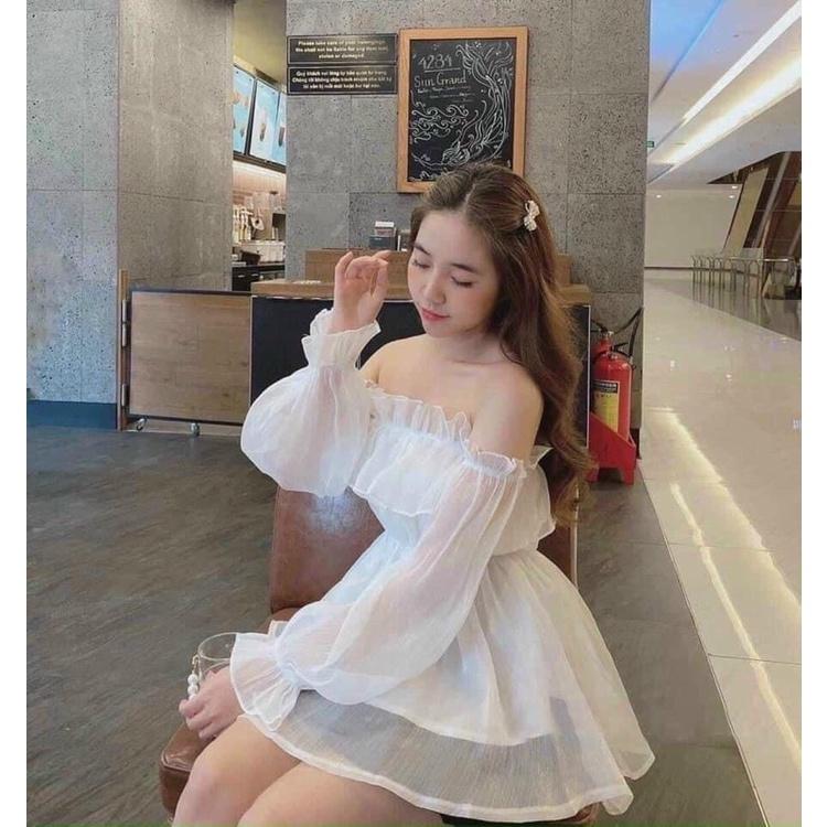 Áo trễ vai babydoll nữ bánh bèo tay phồng kiểu cổ bèo tiểu thư HIJUNE AK01