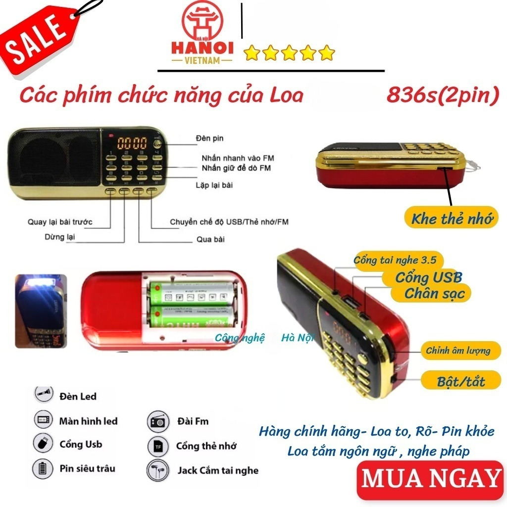 Loa Nghe nhạc USB, thẻ nhớ 836 2pin (màu ngẫu nhiên) - hàng nhập khẩu