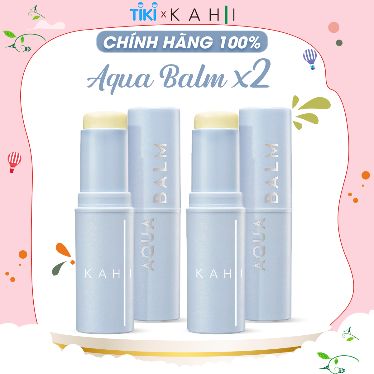 Combo 2 Thỏi Sáp Dưỡng Ẩm Kahi Aqua Balm - Giữ Ẩm &amp; Chống Nắng 9g