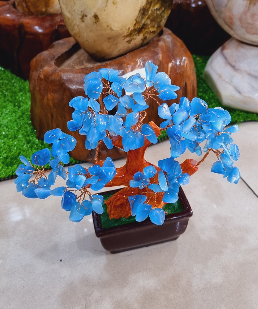 Cây Tài Lộc đá mắt mèo màu xanh dương đậm size 16cm