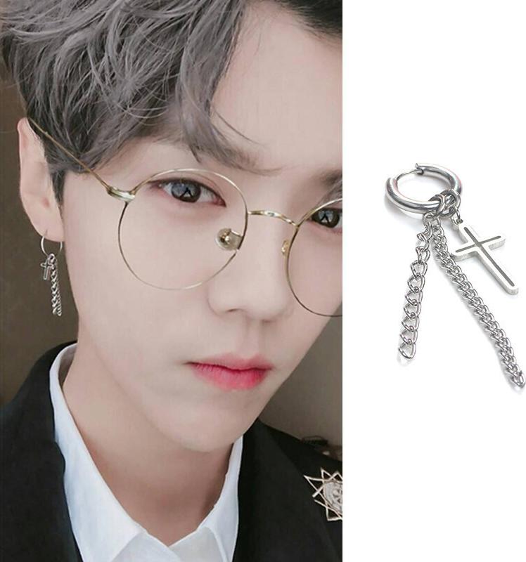 Bông tai khuyên tai chữ thập sợi mắt xích style unisex